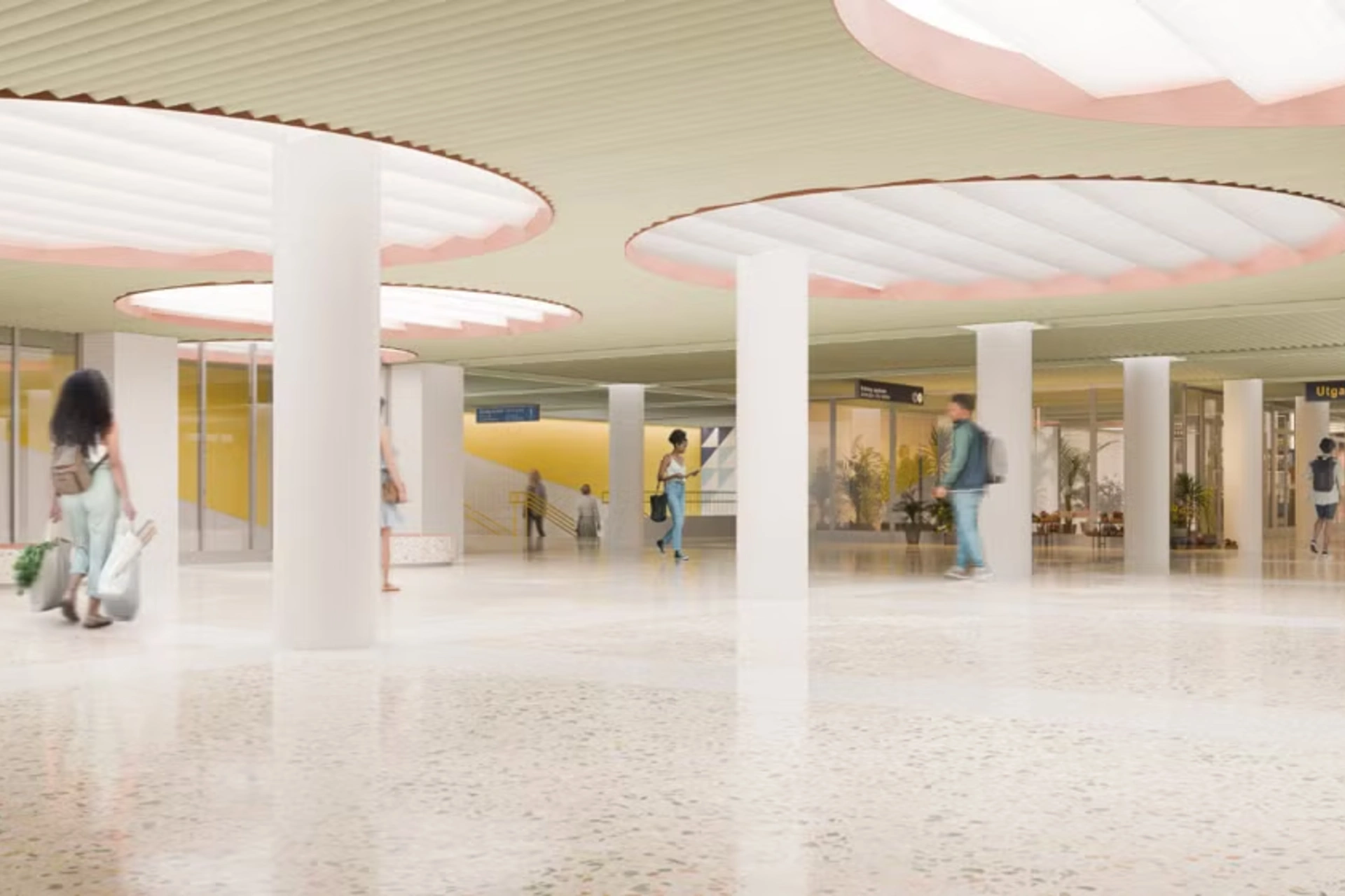 Sporveien oppdaterer Grønland T-banestasjon. Dette er en foreløpig skisse, og endringer vil forekomme. Illustrasjon: SAAHA/architekturbilder