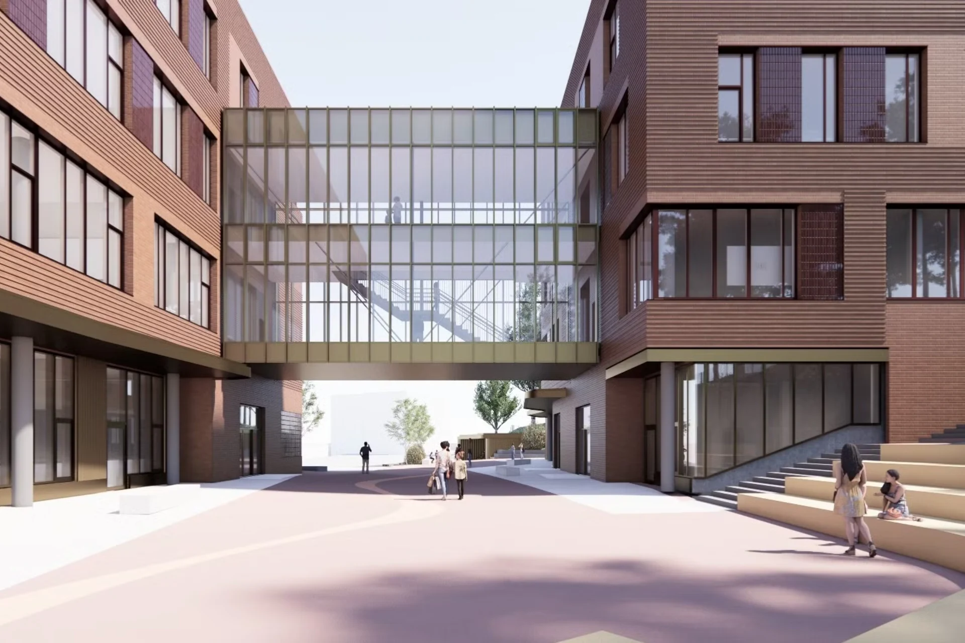 Nye Ellingsrudåsen skole blir to nybygg forbundet med en bro. Aktivitetsskolen. Foreløpig arbeidsskisse/illustrasjon: L2 Arkitekter AS / Oslobygg KF