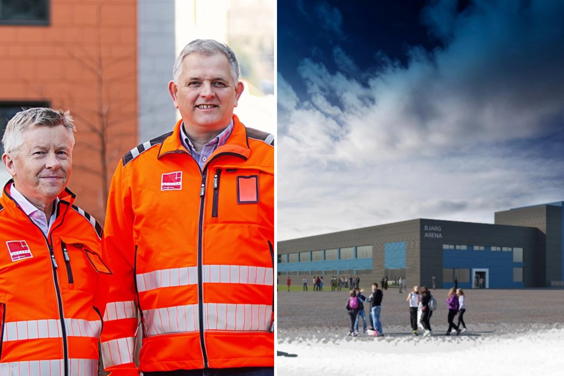 F.v.: Distriktsleder Thor Småbrekke og prosjektleder Ingmar Austevoll i Veidekke Bygg Bergen. Fotograf: Veidekke/ HOLON arkitektur AS