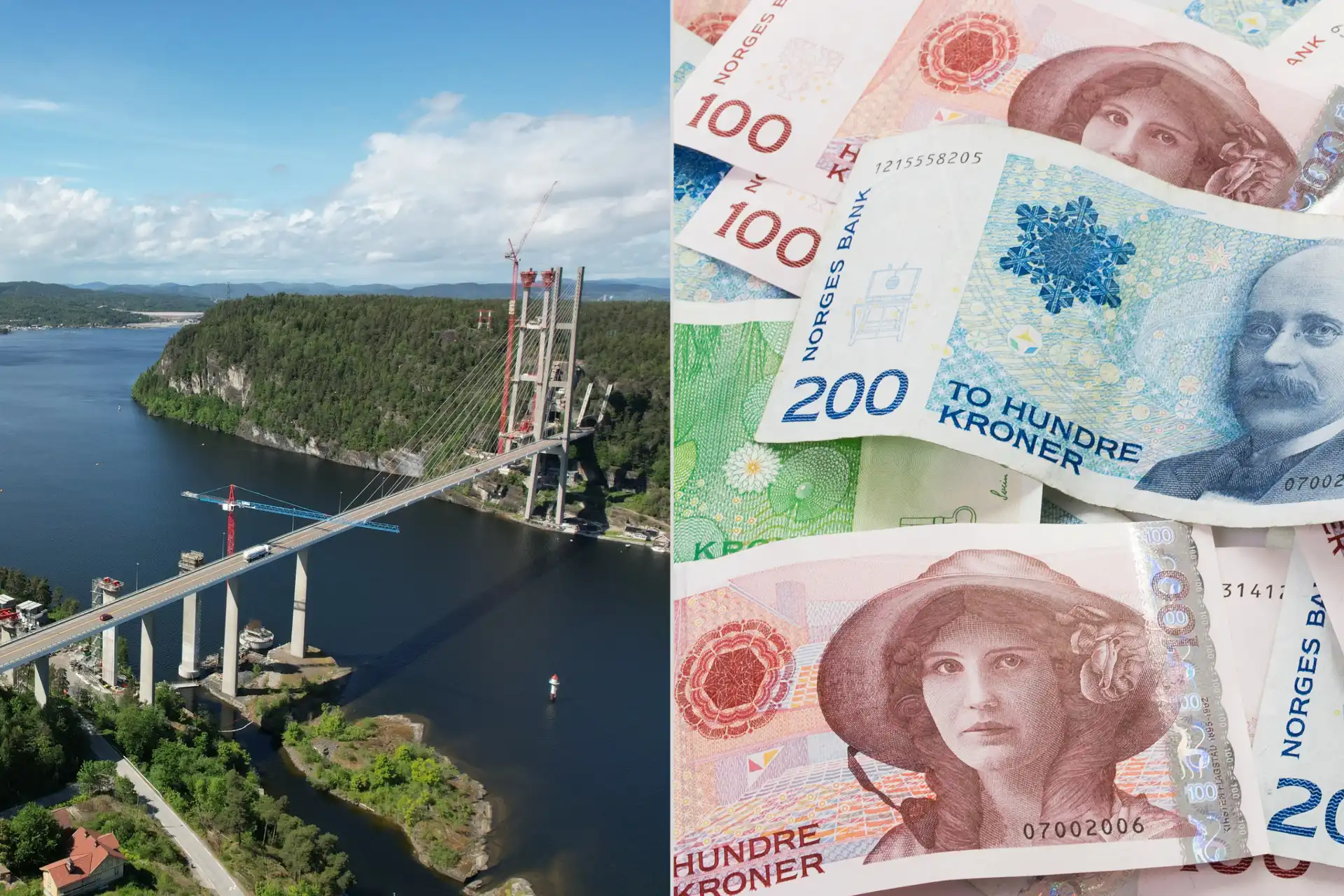 Boten er knyttet til byggingen av Grenlandsbrua på nye E18 ved Brevik. Bild till venstre: Foto: Eiffage