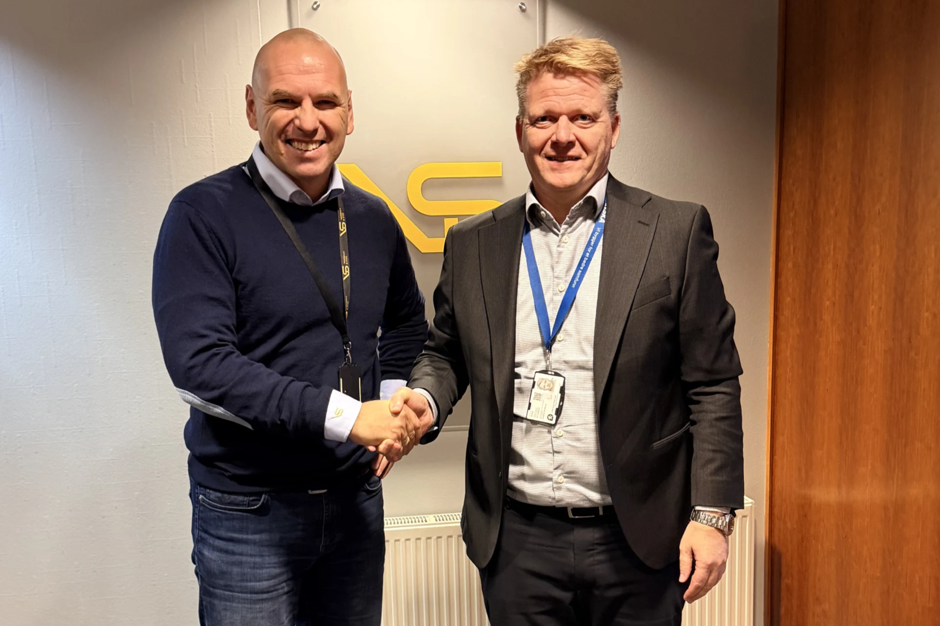 Richard Kvalevaag, administrerende direktør i Vassbakk & Stol og Jone Klingsheim, distriktssjef for Stavanger i Skanska. Vassbakk & Stol