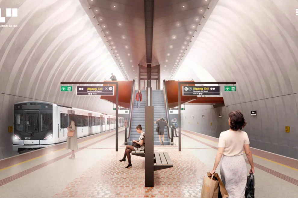 Stasjonen blir underjordisk og bygges 43 meter under bakken Illustrasjon: L2 Arkitekter og Gottlieb Paludan Architects.