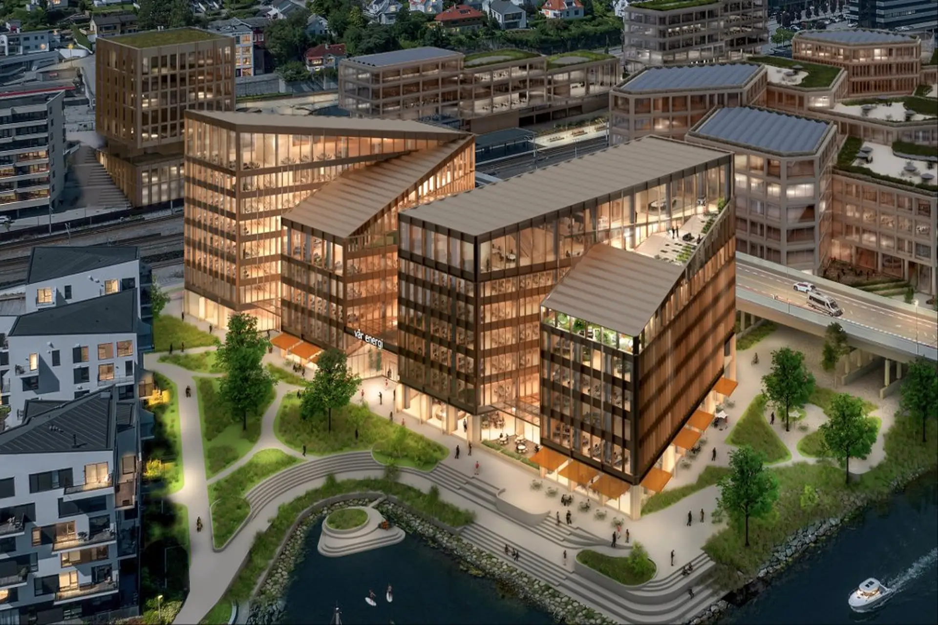 Trivium blir et moderne næringsbygg på cirka 35.000 kvadratmeter med rundt 1.500 arbeidsplasser. Illustrasjon: Ghilardi + Hellsten Trivium