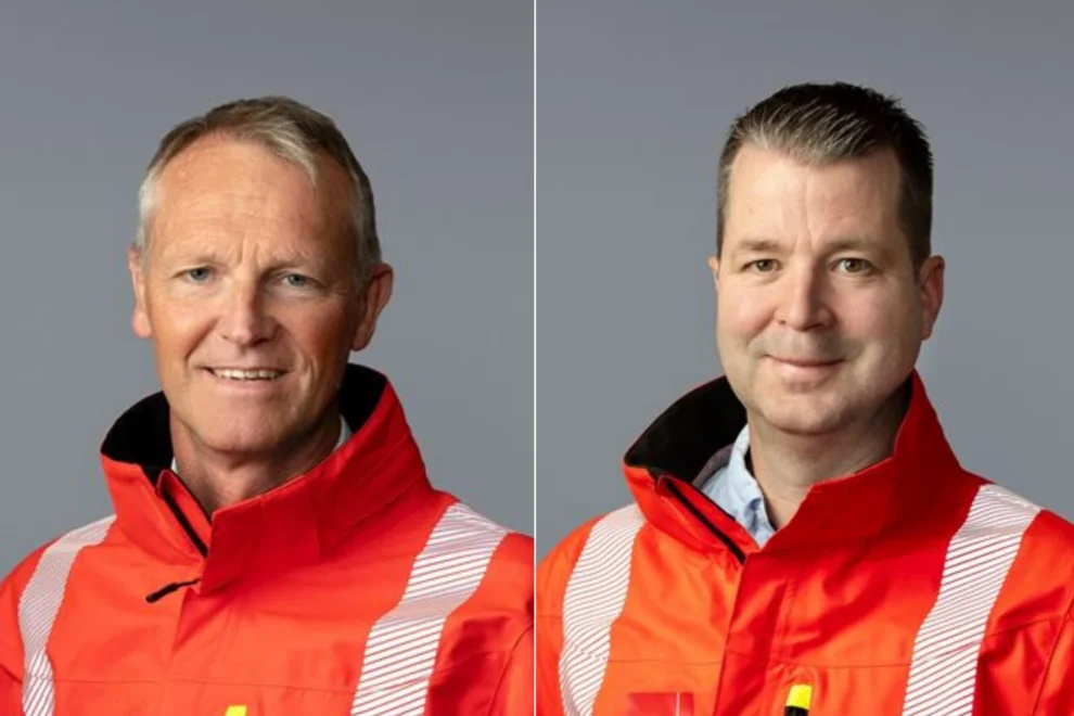 Lars Nicolas Hjertås (t.v.), ny direktør for Veidekke Bygg Øst, og Jostein Ekeberg, ny distriktsleder i Vestfold og Telemark.
