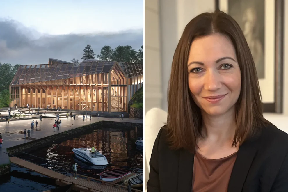 VIGA-prosjektet på Odderøya i Kristiansand. Til høyre Eline Hersvik-Olsen, distriktssjef i Skanska. Illustrasjon: Helen & Hard