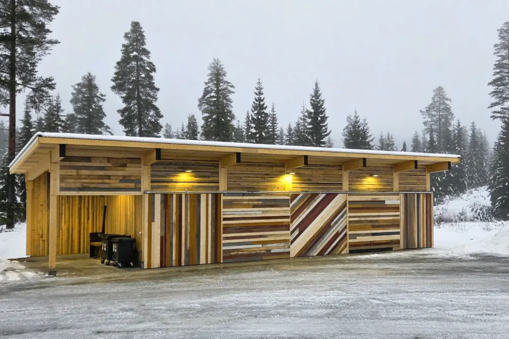 Valdres Kommunale Renovasjon sitt nye mottaksbygg viser hvordan trevirke fra avfallsstrømmer kan få nytt liv gjennom produksjon av returbaserte massivtreelementer. Foto: Norsk Massivtre