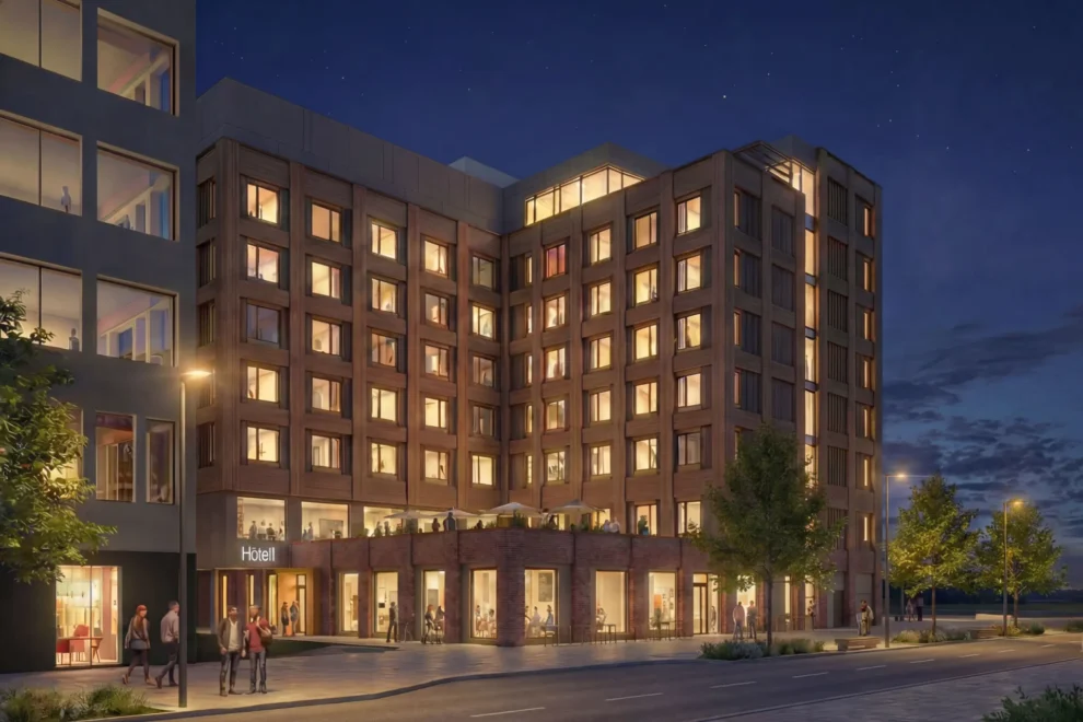 Bane NOR Eiendom utvikler nytt hotell på Kongsvinger med 135 rom. Illustrajson: Bane NOR Eiendom AS