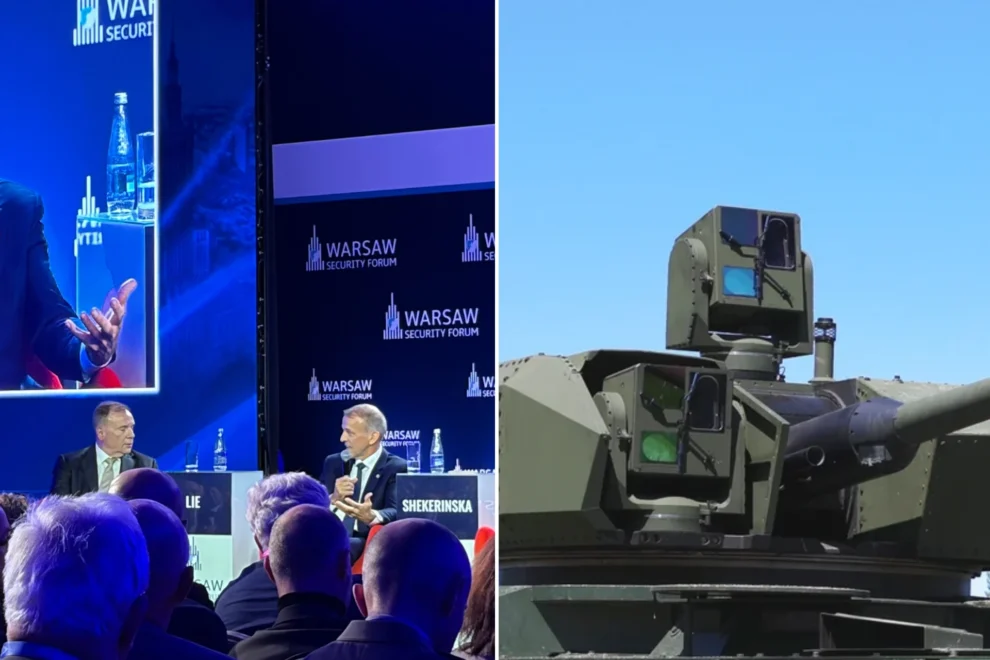 Kongsbergs konsernsjef Eirik Lie under Warsaw Security Forum. Innfelt: Counter-Unmanned Aerial Systems (CUAS). Bilder: Kongsberg
