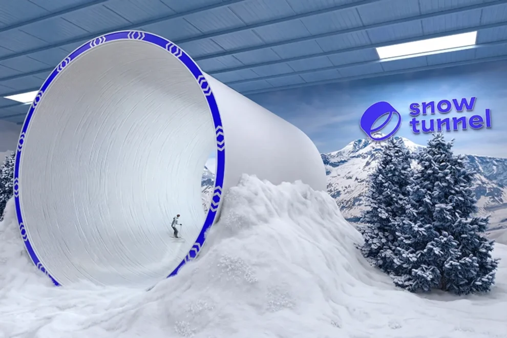 Snøtunnelen er 12,5 meter høy og 16 meter lang. Visualisering: Snowtunnel